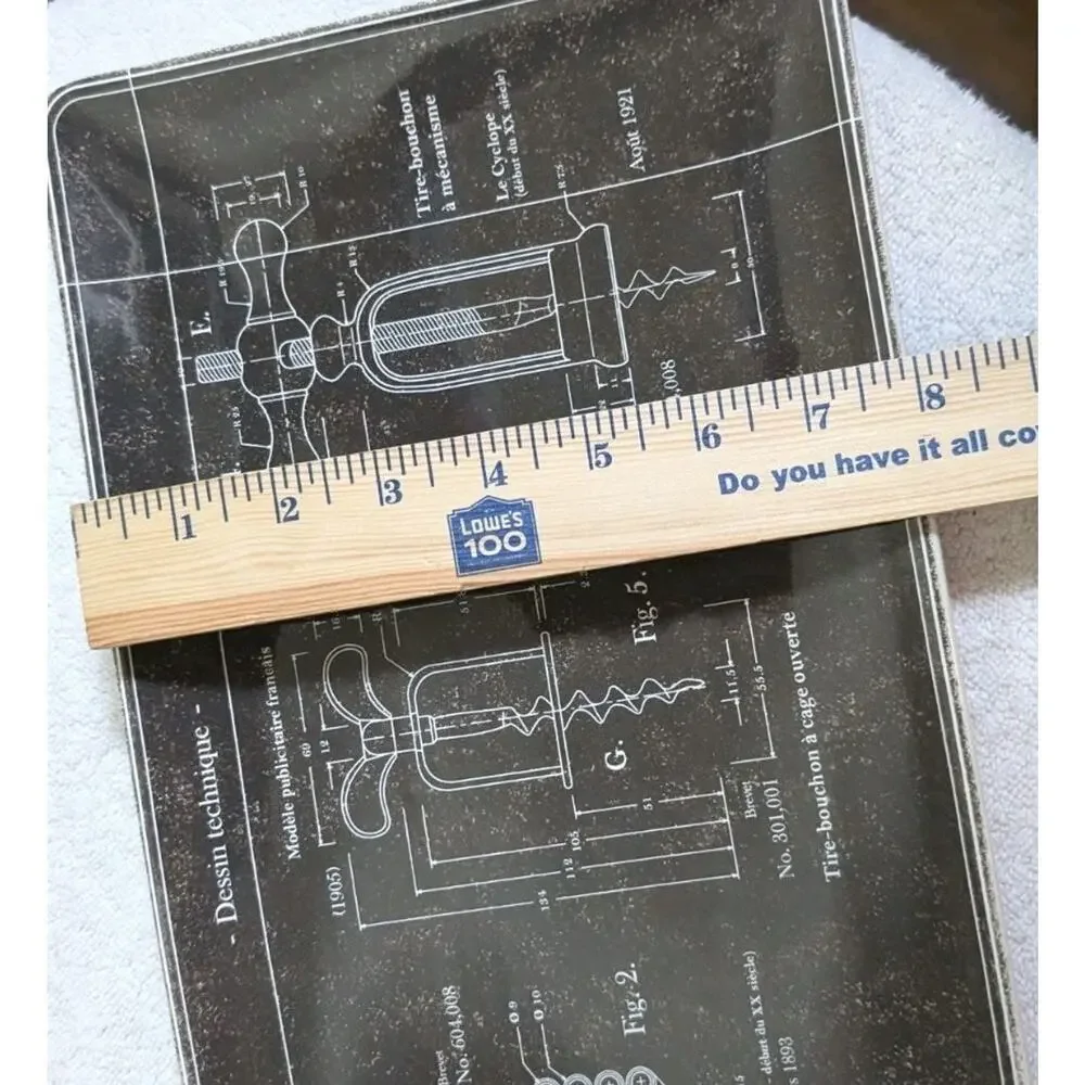 Williams Sonoma 2011 Tire Bouchon Ceramic Corkscrew Blueprint Tray Barware 15x8